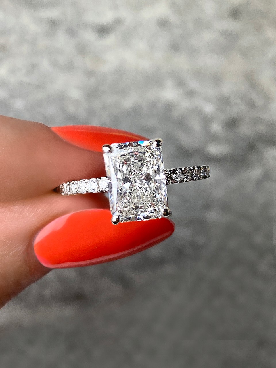 Custom Frank Darling radiant cut engagement ring in platinum