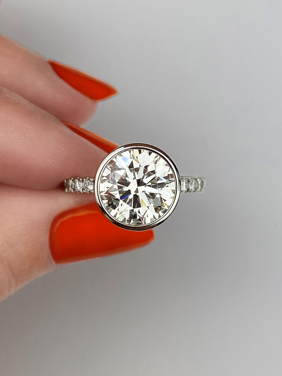 Frank Darling custom round diamond bezel engagement ring