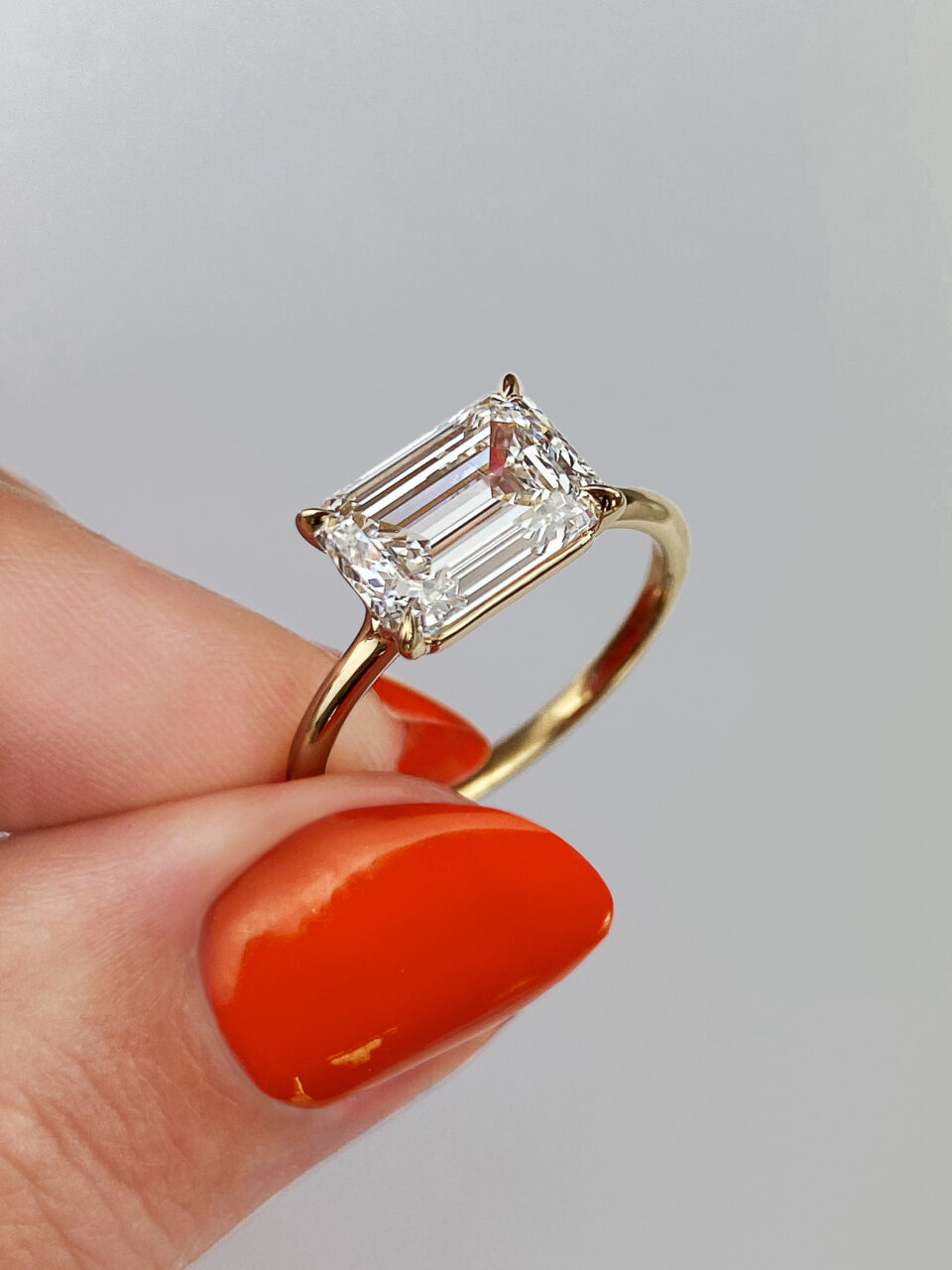 Emerald cut clearance horizontal engagement rings