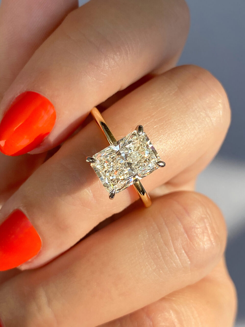 Elongated radiant cut on sale diamond ring