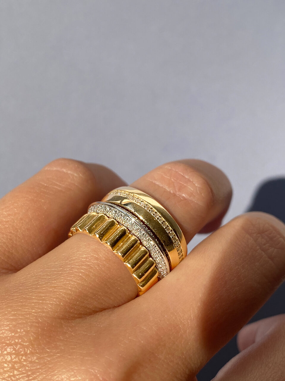 frank darling textured wedding band stack