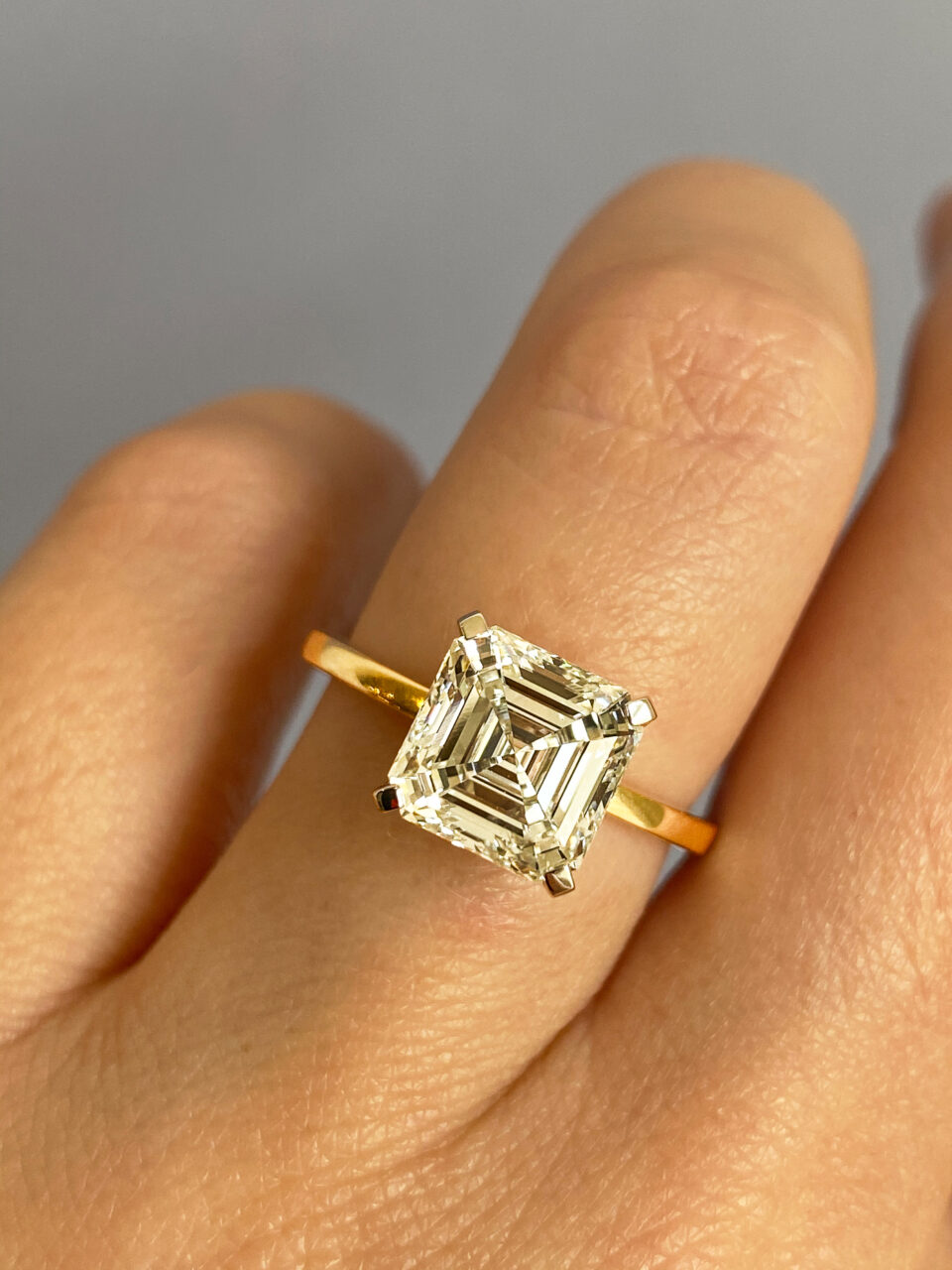 two tone asscher solitaire simple engagement ring