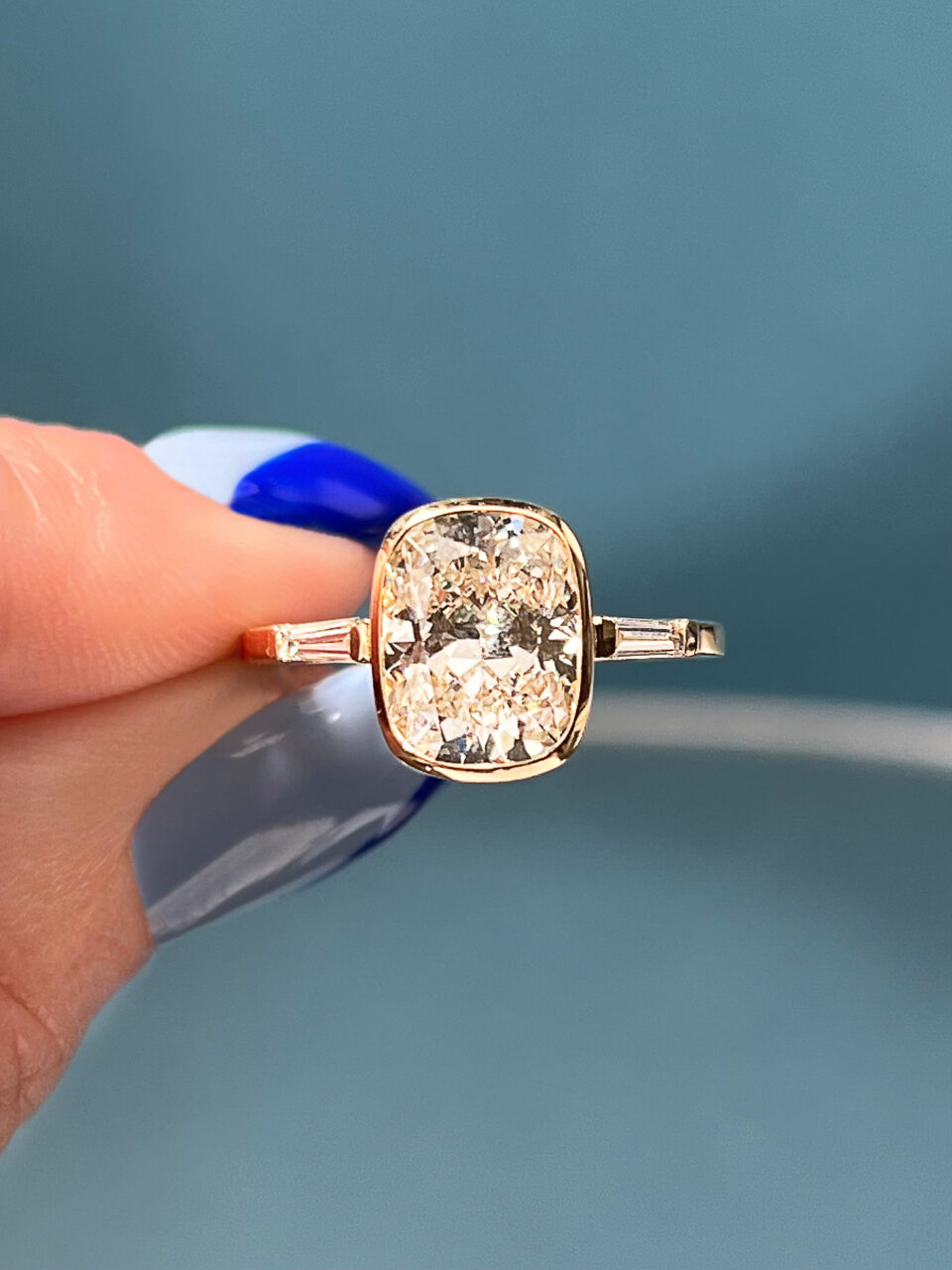 cushion cut lab diamond bezel ring