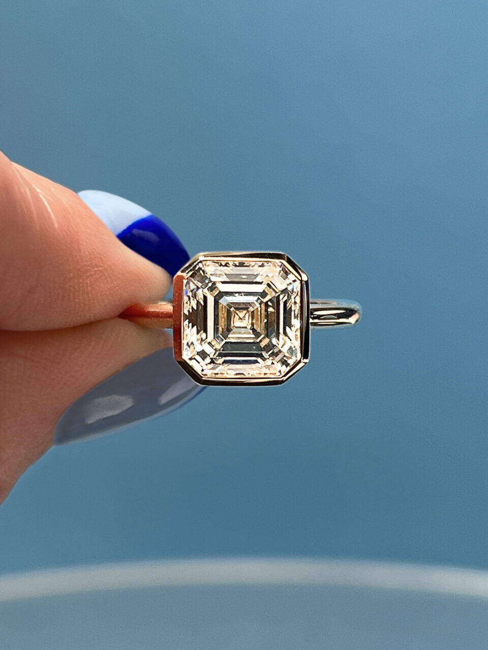 Bezel set asscher hot sale cut diamond ring