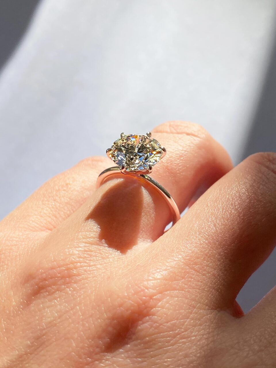 An East-West champagne Marquise diamond ring